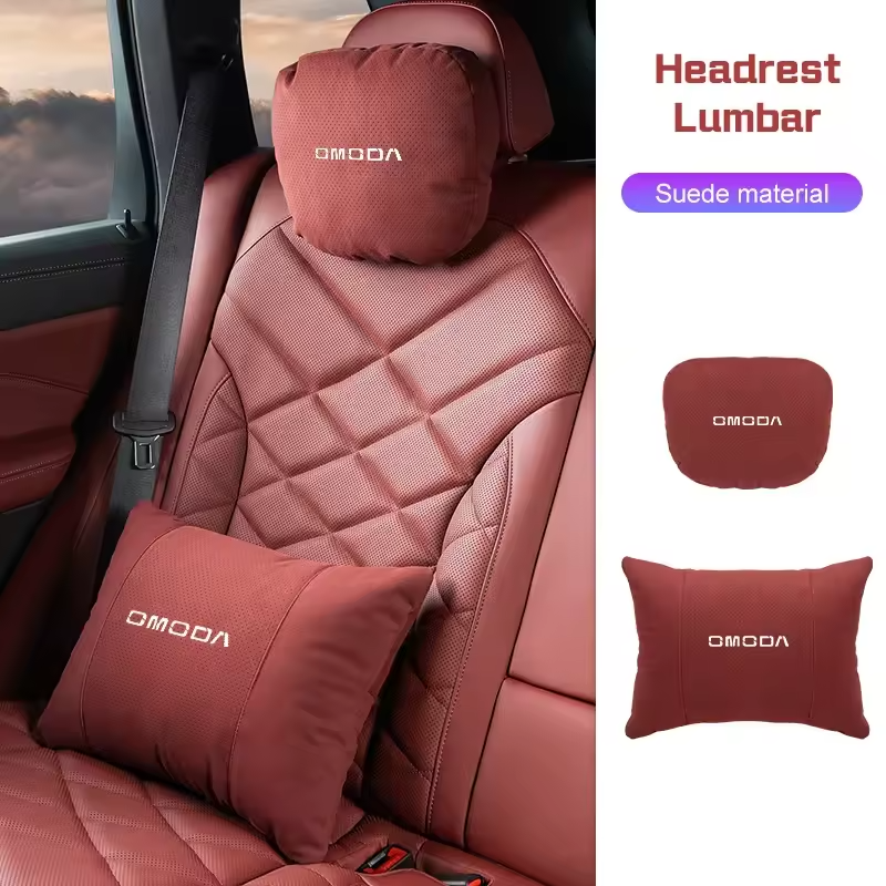 Omoda Suede Headrest Pillow | Breathable Car Neck Support Cushion