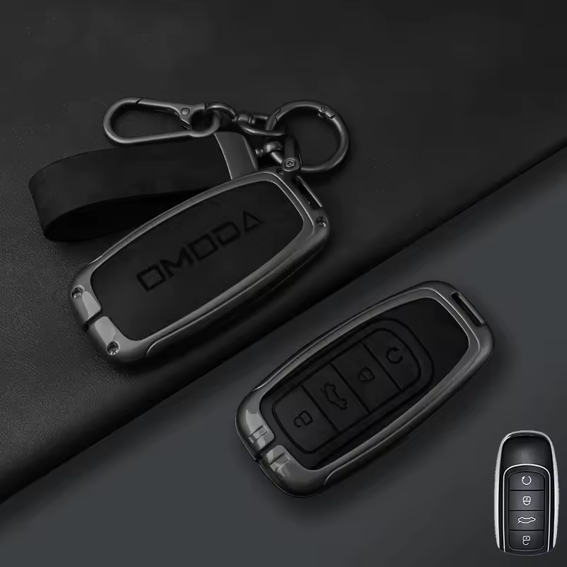 Omoda Key Cover with Keychain | Premium Alloy & PU Leather Protective Case