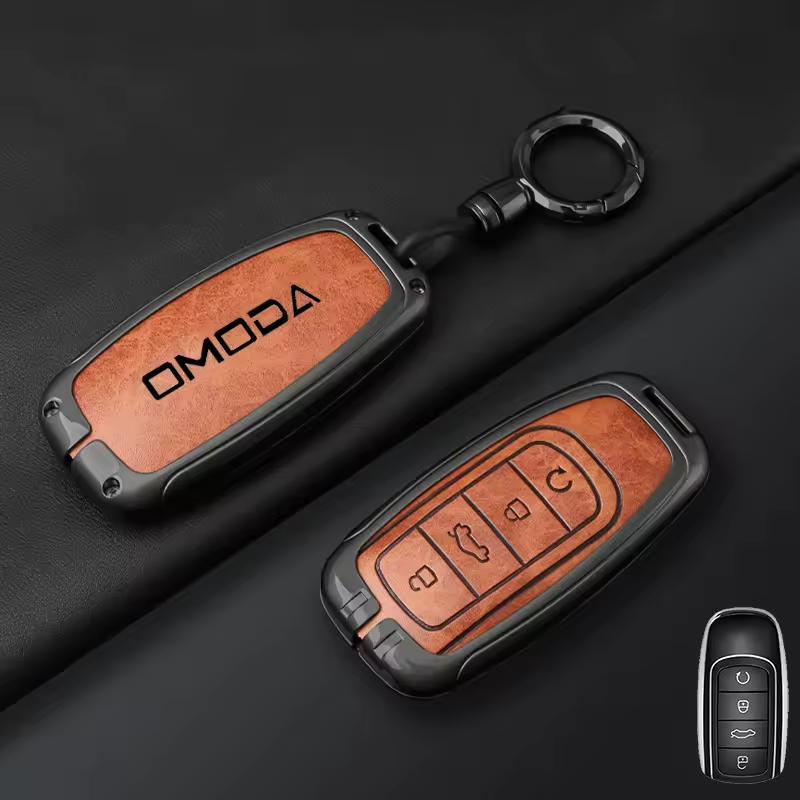 Omoda Key Cover with Keychain | Premium Alloy & PU Leather Protective Case